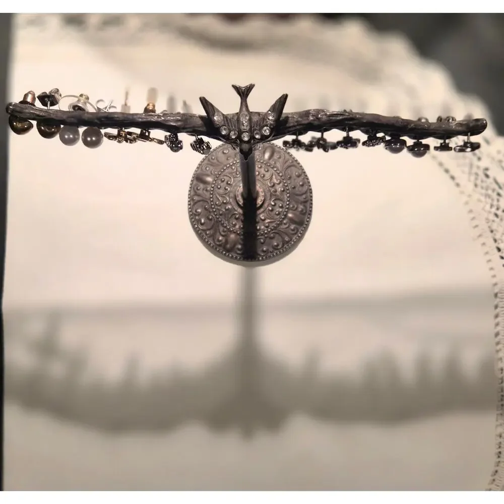 Vintage Sweet Romance‎ USA Pewter Bird Earring Holder Vanity Jewelry Stand Tree